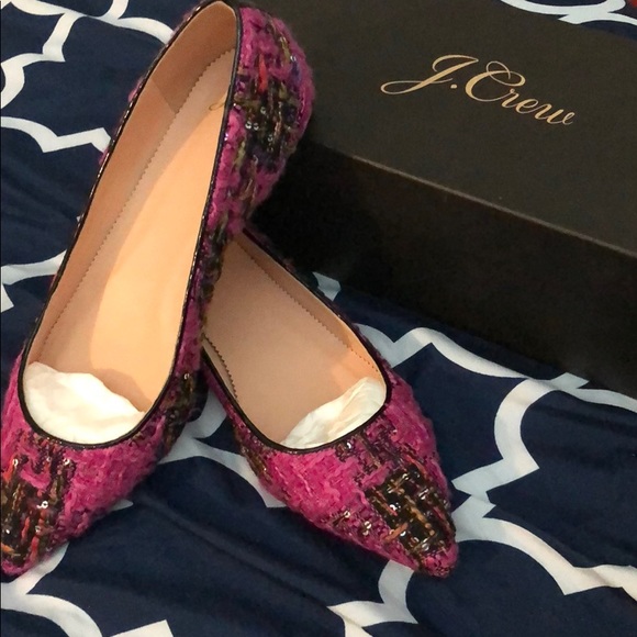 J. Crew Pink Fresh Berry Tweed Flats NWT 8.5 - Picture 3 of 5